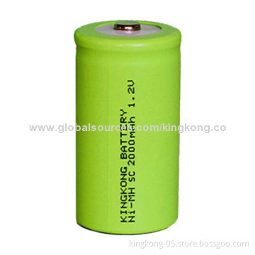 High-performance SC NiMH Rechargeable Battery, 1.2V Voltage, 2,000mAh Capacity